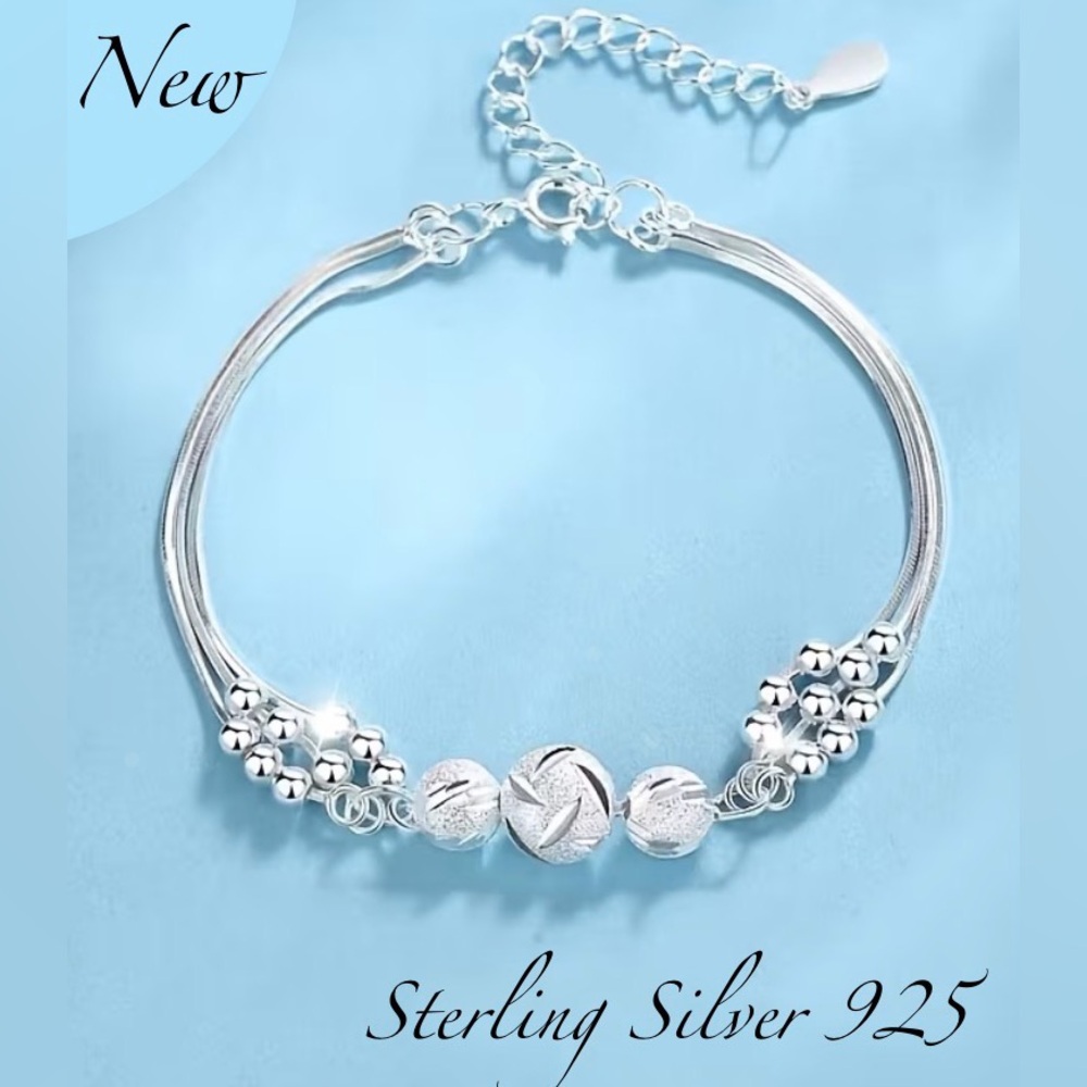 Elegant Sterling Multi Layer, Frosted Bead Bracelet ~New~